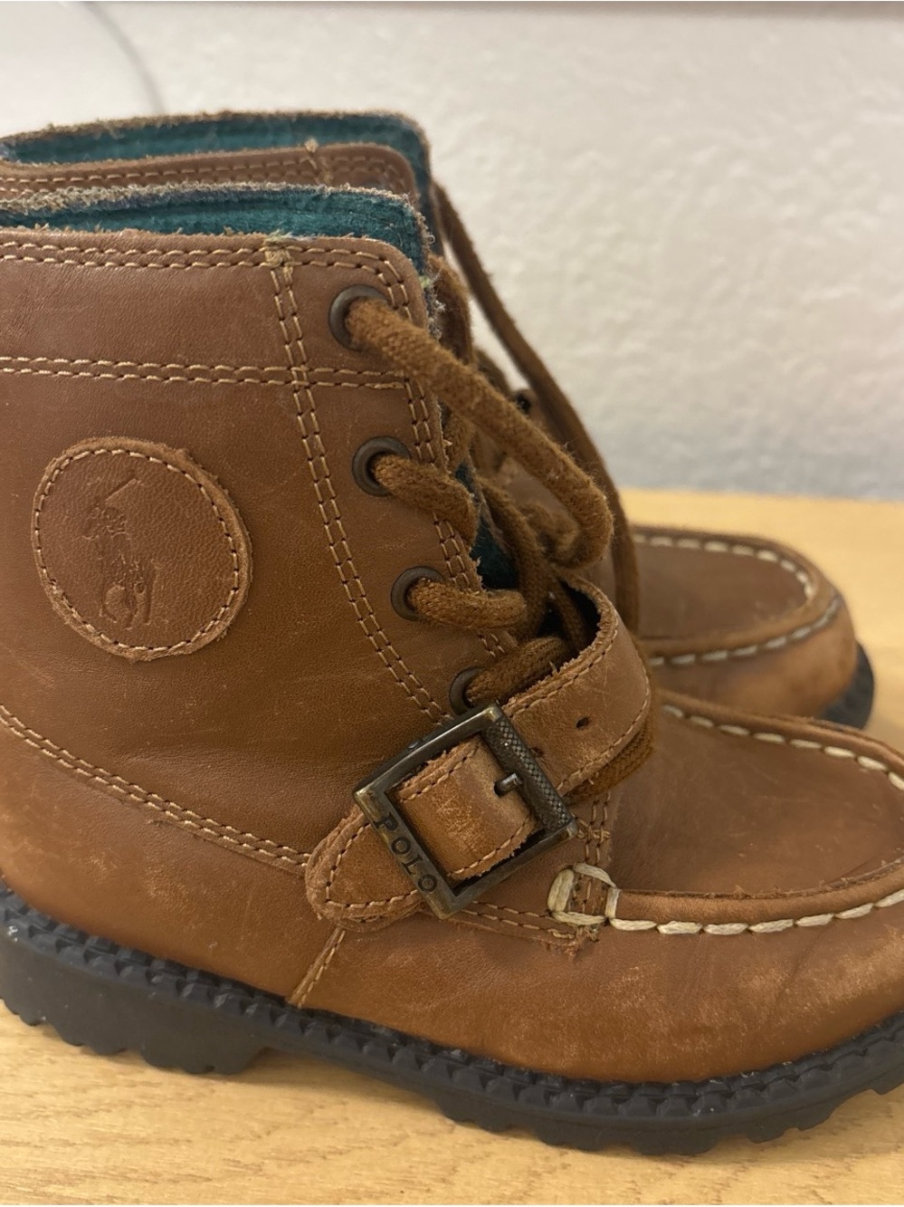 Polo by Ralph Lauren Brown Leather Kids Moc Toe Lace-Up Boots